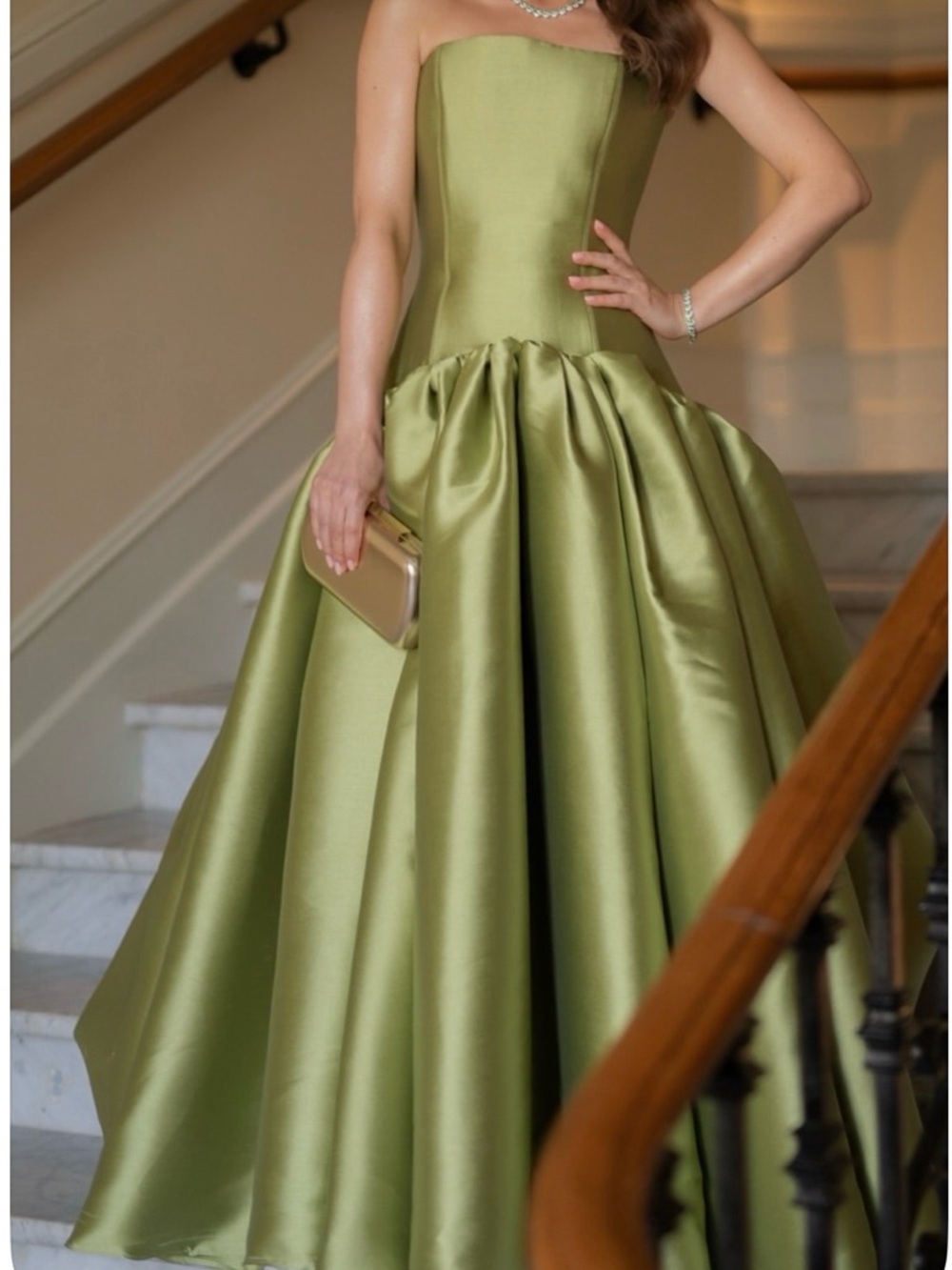 Solace London Olive Green Satin Prom Gown - Picture 4 of 5